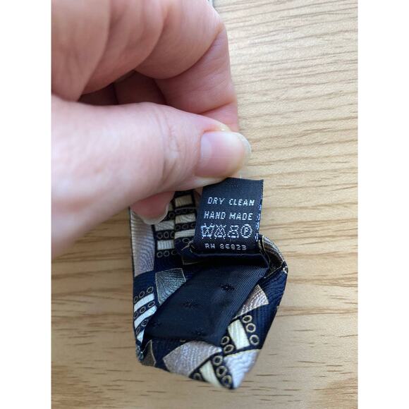 Mosaic Handmade Geometric Gray/Green/Navy Blue 100% Silk Tie - Picture 5 of 6